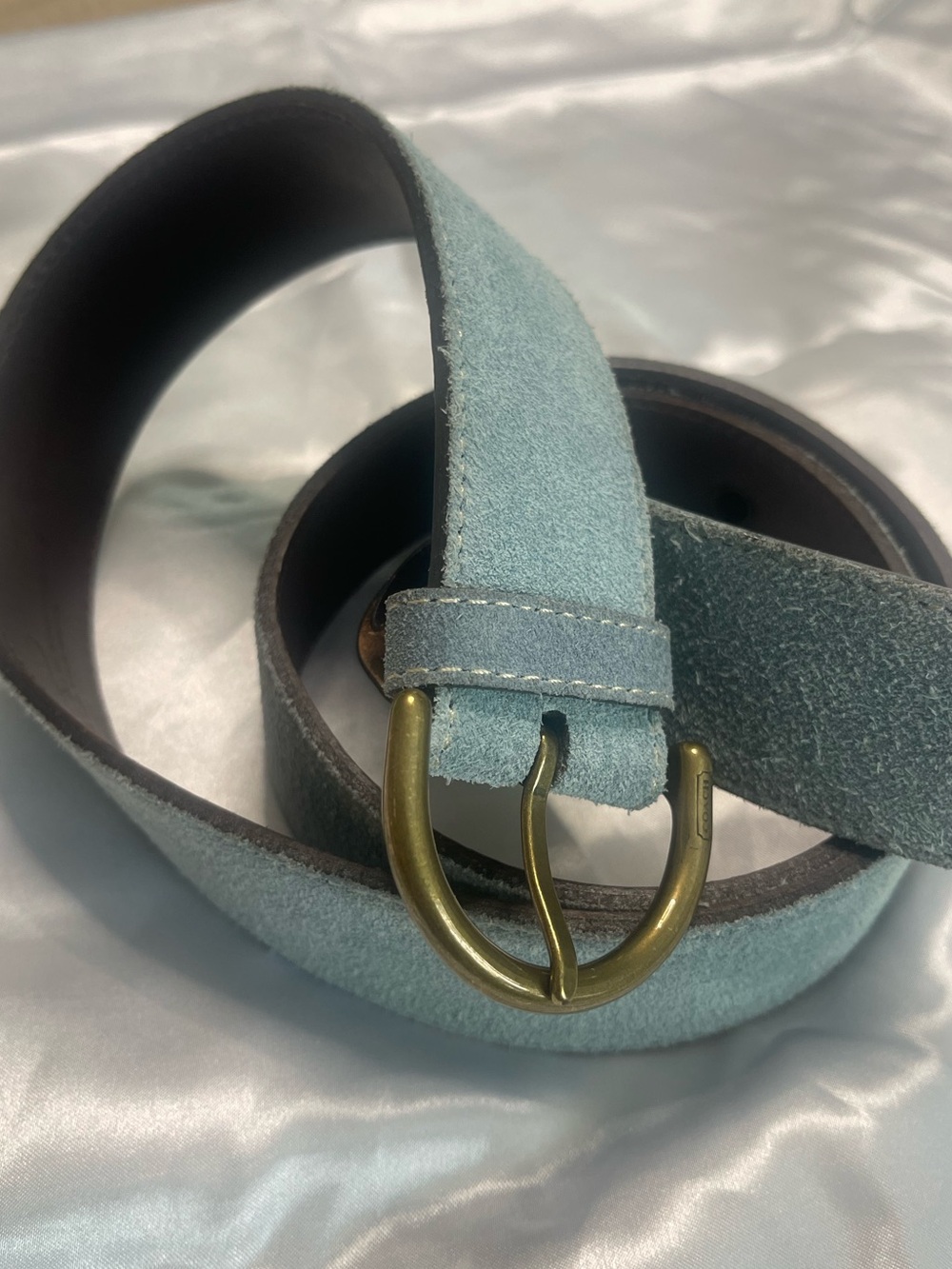 Coach Vintage Y2K Suede Belt in Light Blue with Brass Buckle size L style 3979